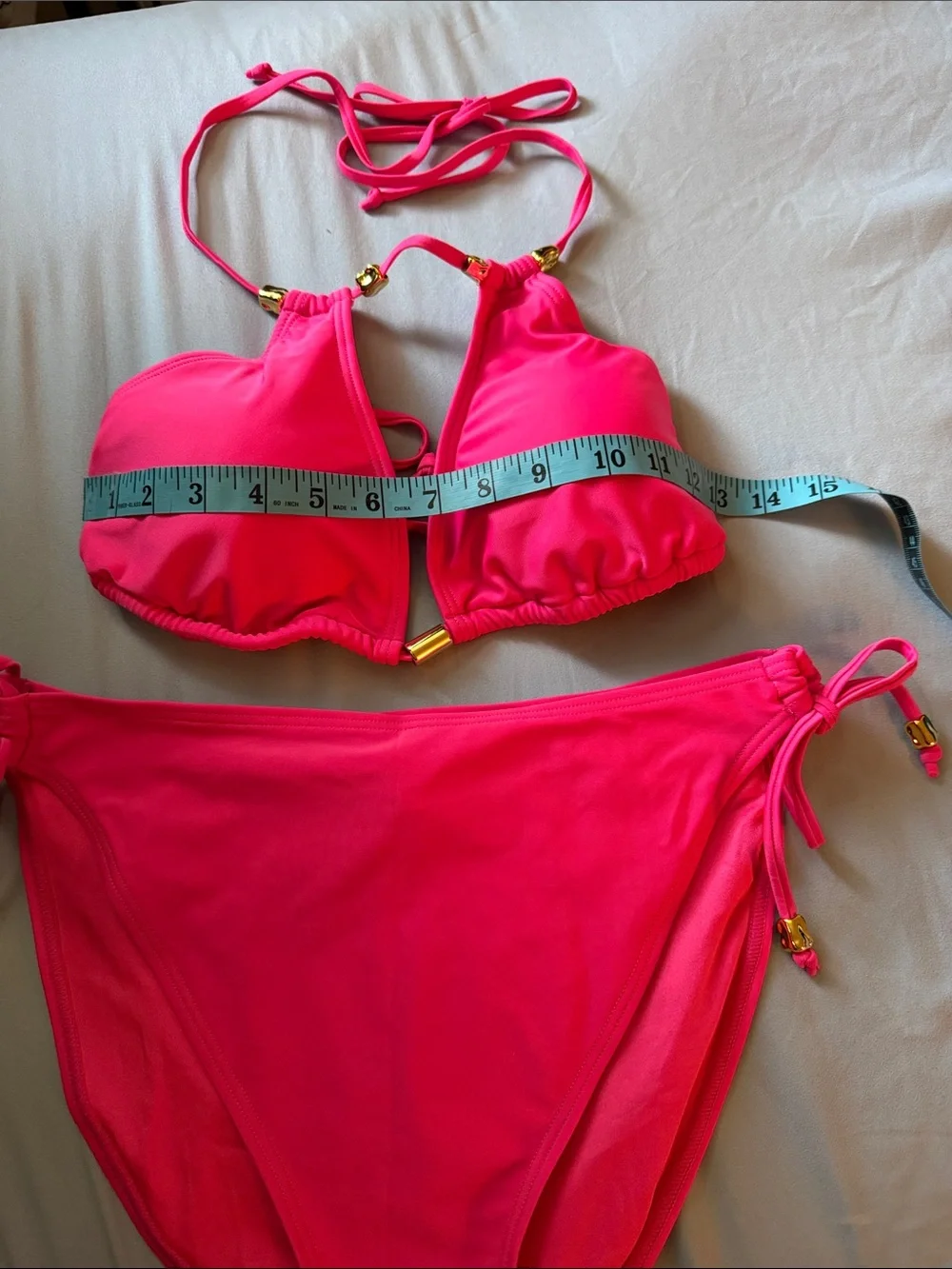 NWT Hot Pink High Waisted Halter Bikini Set with Gold Hardware Size L